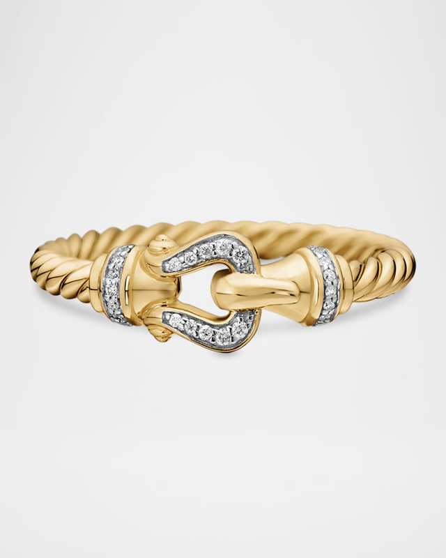 Petite Buckle Ring with Diamonds in 18K Gold, 2mm